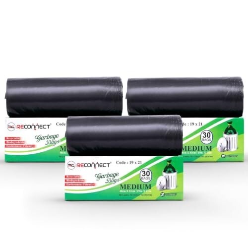 Reconnect Garbage Bags Medium Size Dustbin Bag 19 x 21 Inches | 90 Pcs Pack of 3