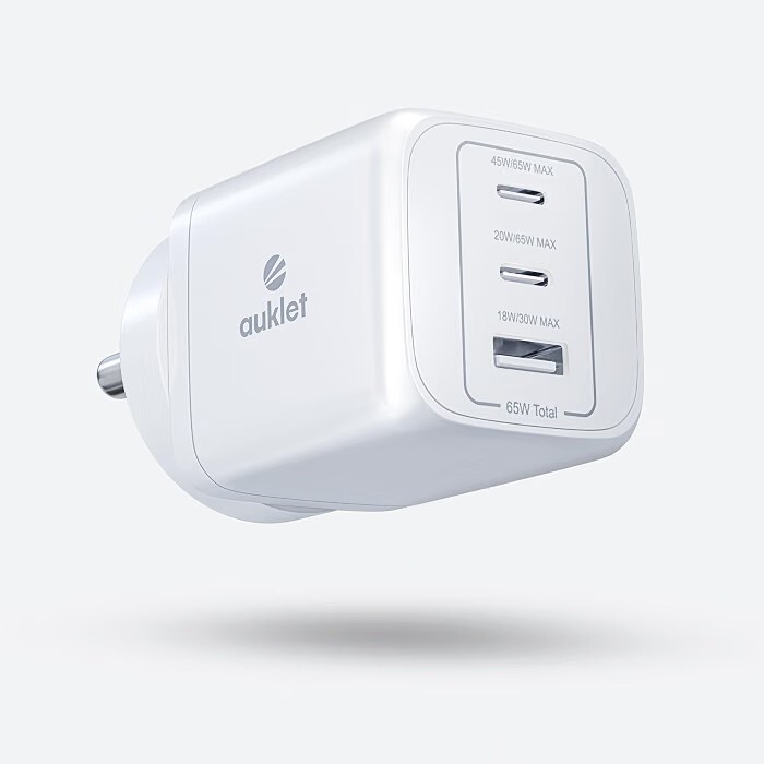 Auklet 65W GaN Fast Wall Charger, with PD & PPS Support, USB 2C, 1A Port