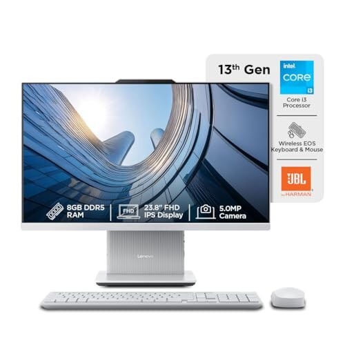 Lenovo IdeaCentre AIO Intel Core i3-1315U 24" FHD IPS (8GB RAM/512GB SSD/Win11/Microsoft 365 Basic + Office Home 2024/Wireless EOS Keyboard & Mouse,Grey), F0HN0106IN All-in-One Desktop