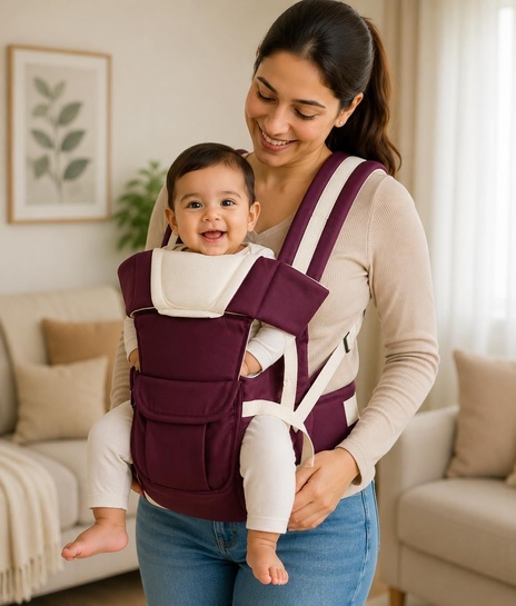 4-in-1 Baby Carrier Bag | Adjustable | Hands Free | 0-3 Years | Kangaroo Bag | Safety Belt | Purple