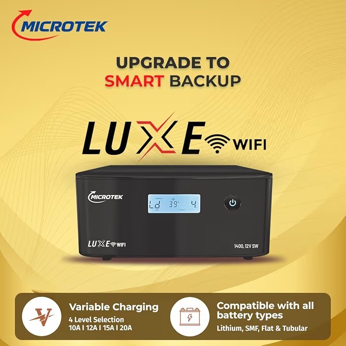 Microtek Luxe WiFi Inverter 1400, 12V Pure Sine Wave | Remote App Control