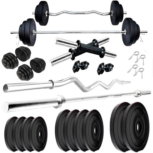 BULLAR Home Gym Combo, 20kg to 40kg 3ft Curl Rod 5ft Straight Rod, Pair Dumbbell Rods, Weight Plates, Gym Equipment Set (20 Kg)