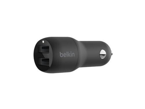 Belkin 24W Dual USB-A Fast Charge Car Charger Adapter. with 12W Pd from Each USB-A Ports Quick Charge All Compatible Devices (Mobiles, Tablets, Speakers and More), Black