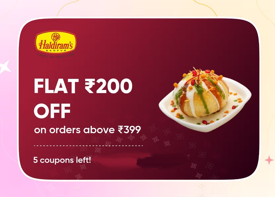 (Location Specific) Swiggy - Gift 200 off coupon to your loved ones from Haldiram (order above 399) 