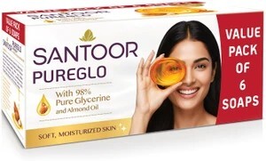 Santoor PureGlo Glycerine Bathing Bar Soap with Almond Oil for No...more