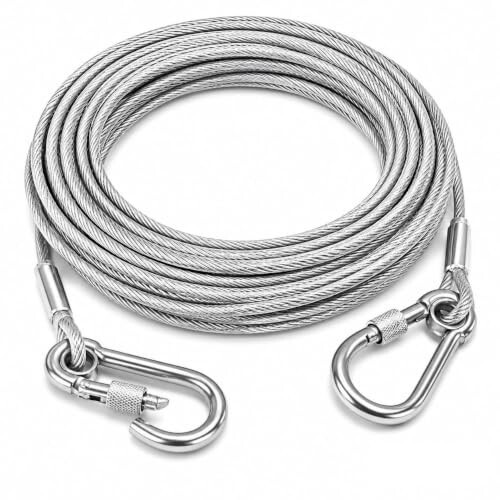 10 Metre Heavy-Duty Stainless Steel Clothesline Rope | Rust-Resistant Steel Cloth Drying Wire with Carabiner Hooks | Strong Dori for Balcony, Bathroom, Terrace, Indoor & Outdoor Use