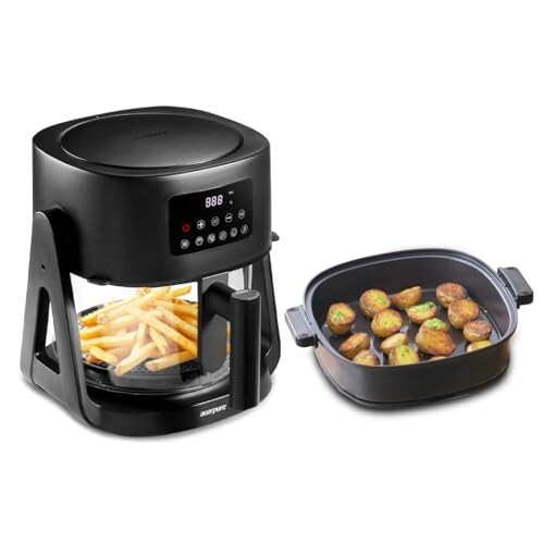 Acerpure Air Fryer | 100% Glass Bowl | 90% Less Oil | 5.5L Air Fryer + 2.5L Cooking Pot | 1500 Watts | Black
