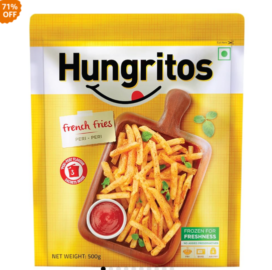 Hungritos Peri Peri French Fries (500gm) & Peri Peri Aloo Popcorn(350gm) on Amazon Now