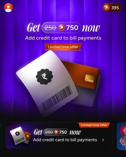 Pop upi limited time offer - get 750 pop coin on adding first credit card (maybe user specific)