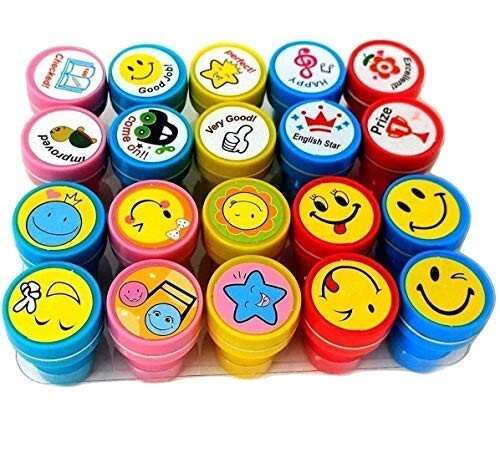 Self Inking Motivational Stamps for Students | Kids Reward Teacher Stamps with Good Job Excellent Smile Star Designs | School Classroom Art Craft Activity Supplies for Boys Girls & Return Gifts