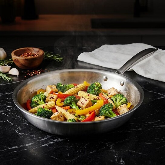 AGARO Regency 26 cm Triply Stainless Steel Fry Pan with Lid (2.3L)