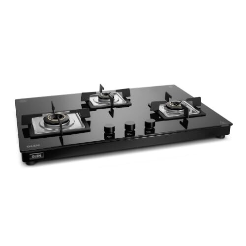 Glen Ultra Slim Premium LPG Gas Stove 3 Burner | 8 MM Thick Toughened Glass Top | 1 Jumbo Forged Brass Burner | Manual Ignition | 2 years standard and 5 years glass Warranty | 1037USTN
