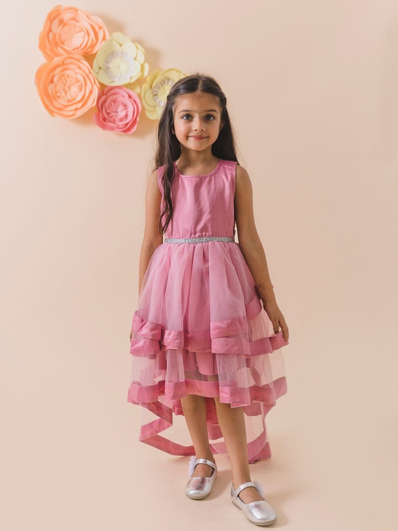 Pspeaches Girls' Fit & Flare Net Dress | Elegant Partywear & Festive Outfit