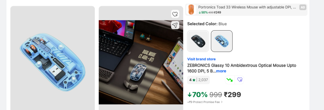 ZEBRONICS Glassy 10 Dual-Mode Wireless Mouse – Bluetooth & 2.4GHz with ...