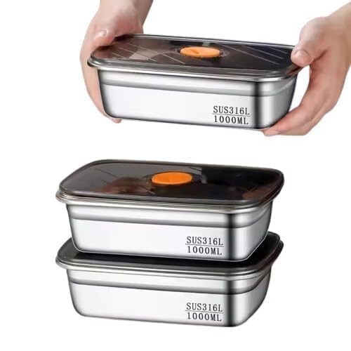 [Apply  30%  Coupon] 316 Stainless Steel Fridge Storage Boxes | Pack of 3