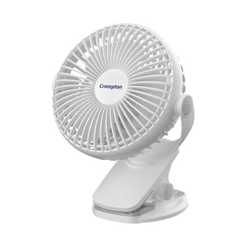 Crompton Siro Rechargeable Clip Fan 100MM | Safety Grill Design | Replaceable Battery (White)