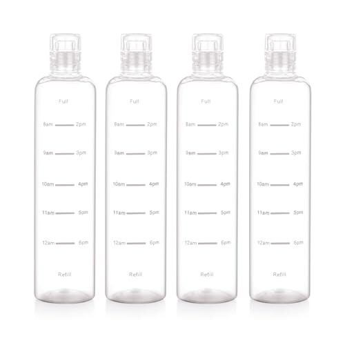 ATTRO Crystal 600ml Plastic Water Bottle BPA Free Leakproof, Fridge Safe with Time Marker to Track Hydration, Encourages Water Intake Set of 4- Transperent Clear