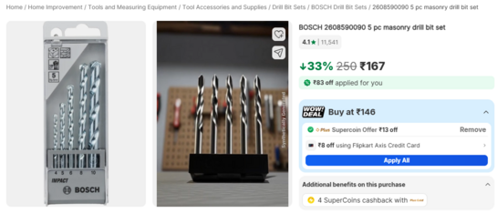 BOSCH 2608590090 5 pc masonry drill bit set @ 146