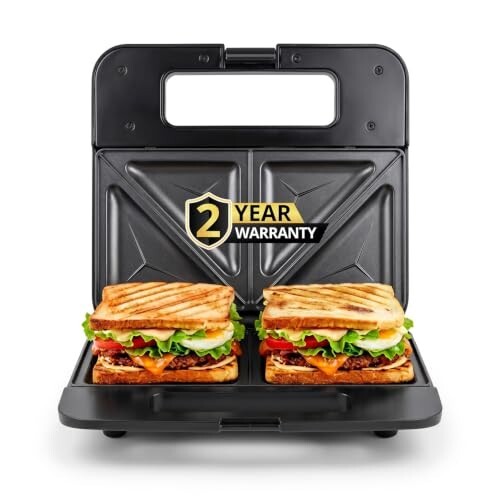 iBELL SM410N 800W Sandwich Maker Electric with 2-Year Warranty Non-Stick Grill & Toast Plates Handle Lock System Fast Heating Toaster Compact Design (Black)