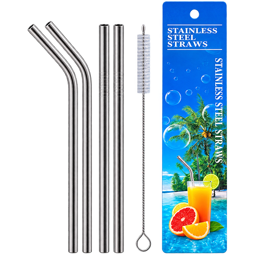 Pack of 5 Stainless Steel Straws + Cleaning Brush