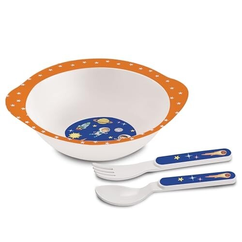 CELLO Kidzbee Cereal Bowl Cosmic Explorer Melamine Bowl Set for Kids | BPA Free and Food-Grade Material | Attractive and Kidfriendly Designs | Break Resistant & Durable Set | Set of 3, Navy Blue