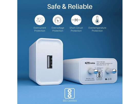 Portronics Adapto 62 BIS Certified, USB Port, wide Compatibility, Lightweight - White