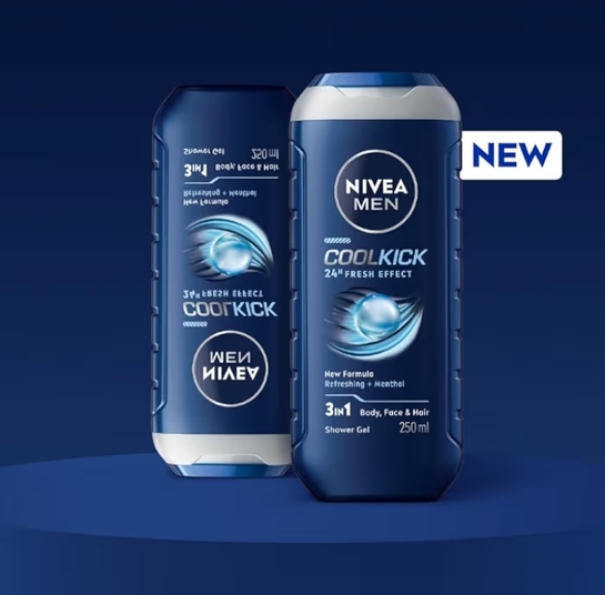 NIVEA MEN Cool Kick 250ml Body Wash| Shower Gel for Face, Body & Hair| Refreshing Icy MENthol|24 H Freshness |For All Skin & Hair Types