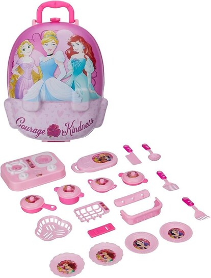 Amazon Brand - Jam & Honey Princess-Themed Kitchen Set in Backpack | Pretend Play Cooking Toy Kit for Kids | Portable, Educational & BIS Certified