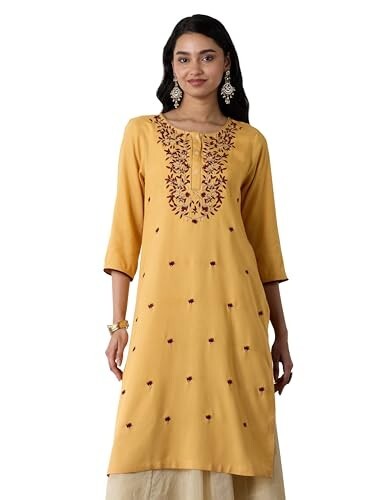 Amazon Brand - Myx Women Embroidered Straight Fit Kurta (Available in Plus Sizes)