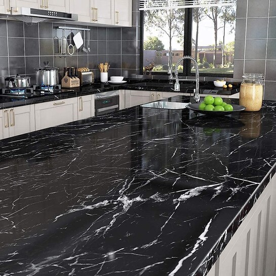 Arto Black Marble Kitchen Oil Proof Aluminium Foil Stickers, Kitchen Backsplash Wallpaper, Self-Adhesive Wall Sticker Waterproof Anti-Mold and Heat Resistant for Walls Drawer (Pack of 1)