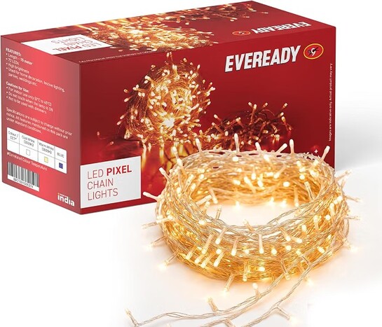 EVEREADY UTSAV, 33 FEET LED Pixel Lights, 46 LEDs, BIS Approved, High Brightness Home Decoration Ladi String Lights for Ganpati, Diwali, Christmas, Festivals, Warm White, Pack of 1 