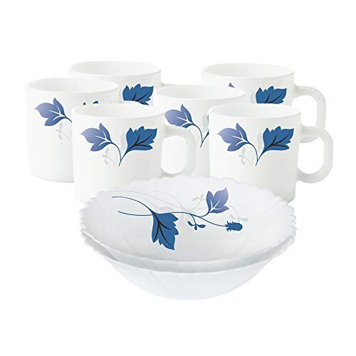 Larah by BOROSIL Opalware Floral Snacks Set - 8Pcs, White