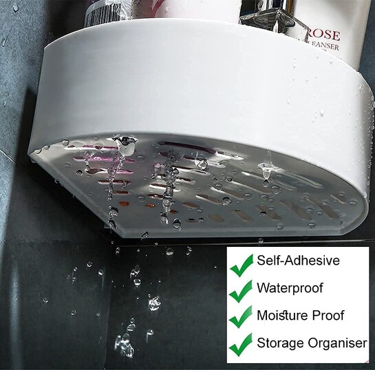 Arto ABS Heavy Plastic Multipurpose Kitchen Bathroom Wall Holder Storage Rack Corner Shelf with Magic Strong Sticker Pair