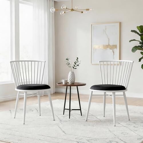 Amazon Brand- Solimo Iron Chair with Cushioned Seat | Set of 2 | White