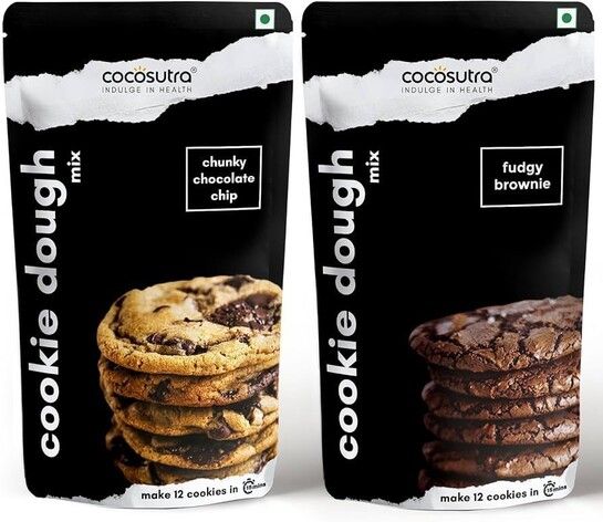Cocosutra Cookie Dough Mix Combo Pack | Chunky Chocolate Chip & Fudgy Brownie | Makes 24 Cookies | Instant Baking Mix | Made with Natural Ingredients | Easy 3-Step Recipe – Whisk, Scoop & Bake | 2 x 2
