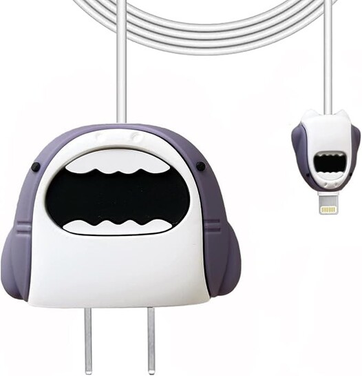 Meyaar Compatible with Apple iPhone Charger Case Cover | Cartoon Character Silicon Charger Case Cover for 18-20W 360 Degree Full Protection Cover (Cable Not Included) (Cute Shark)