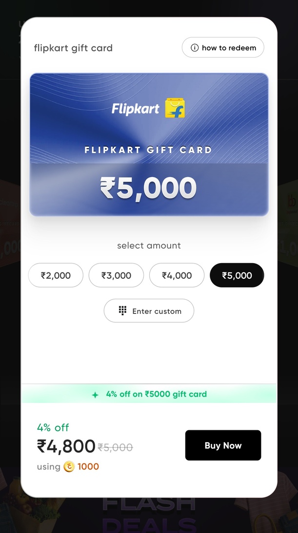 Cred - 5k and above Flipkart gift card @4% off