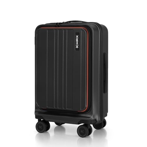 HRX Charcoal Grey Cabin Size Urban Laptop 2.0 Polycarbonate Hard Shell Suitcase with Front Laptop Compartment - Premium Travel Trolley Bag with 8 Spinner Wheels, Number Lock & Water Resistant Body