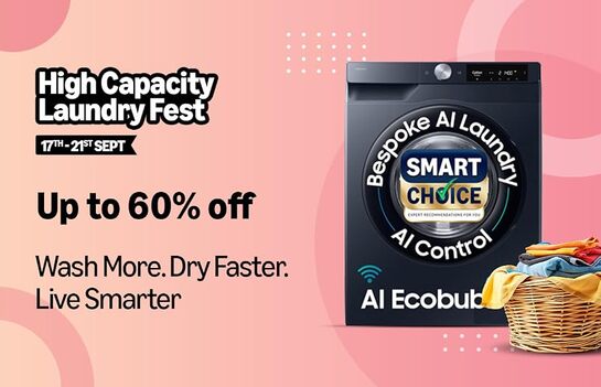High capacity Laundry fest upto 60 OFF - 10% Instant discount with select Cards [17th - 21st Sept]
