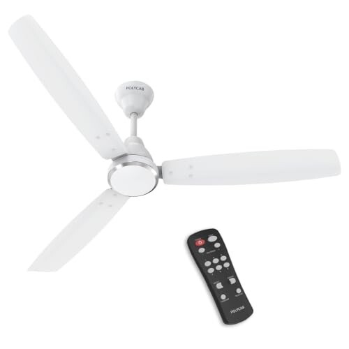 Polycab Wizzy Vibe 1200mm 5-Star BLDC Ceiling fan for Home with Remote| Energy Saving | High Air Delivery | 3+1 yr Warranty [Matt White]