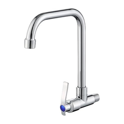 Amazon Basics Beam Wall-Mount Kitchen Sink Tap | Single Lever Cold-Only Faucet with Swivel Spout | Chrome Finish, Easy Install | Splash-Free Aerator