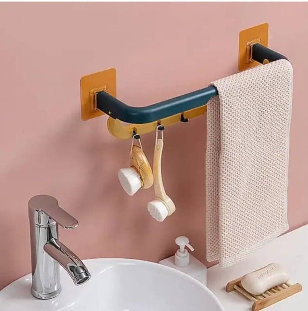 Pwd Hand Railing ARTO Double Layer Towel Rod Holder with Hooks - 36cm Wall Mounted Towel ...
