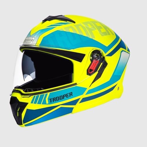STUDDS Trooper DV D1 ISI and DOT Certified Matt Finish Flip-up Full Face Helmet for Men and Women with Inner Sun Visor (Matt Yellow N3 XL)