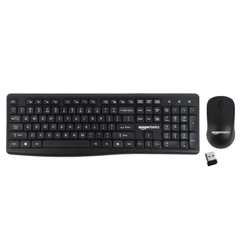 Amazon Basics Wireless Keyboard and Mouse Combo | 2.4GHz Wireless | Compact Ergonomic Mouse | USB Receiver