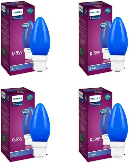 Philips LED Deco Blue 0.5W Glass Candle (Pack of 4)