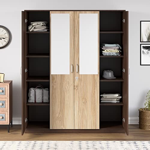 Nilkamal Willy Engineered Wood 4-Door Almirah with 12 Shelves & Lockable Drawer