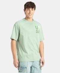 Jockey Men's Round Neck Drop Shoulder Graphic Printed Oversized Tee (Iceberg Green USA