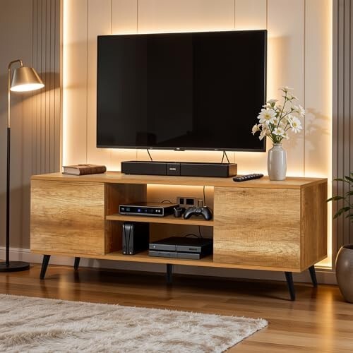 ABOUT SPACE TV Unit - Engineered Wooden TV Stand Table with Bottom Open Storage,WiFi Router Stand (CM Oak - L 136 x B 40.5 x H 53 cm)