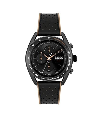 Boss Center Court Qtz Fashion Chrono Black Round Dial Men's Watch | Brown Silicone Material | Strap Watch - 1514022