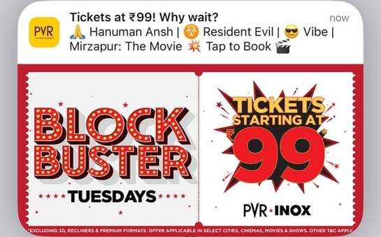 PVR INOX Blockbuster Tuesday    Movies Tickets Starting at ₹99
